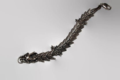 Large Asian Dragon Bracelet in Sterling Silver or Antique Bronze made to order - Le Dragon Argenté