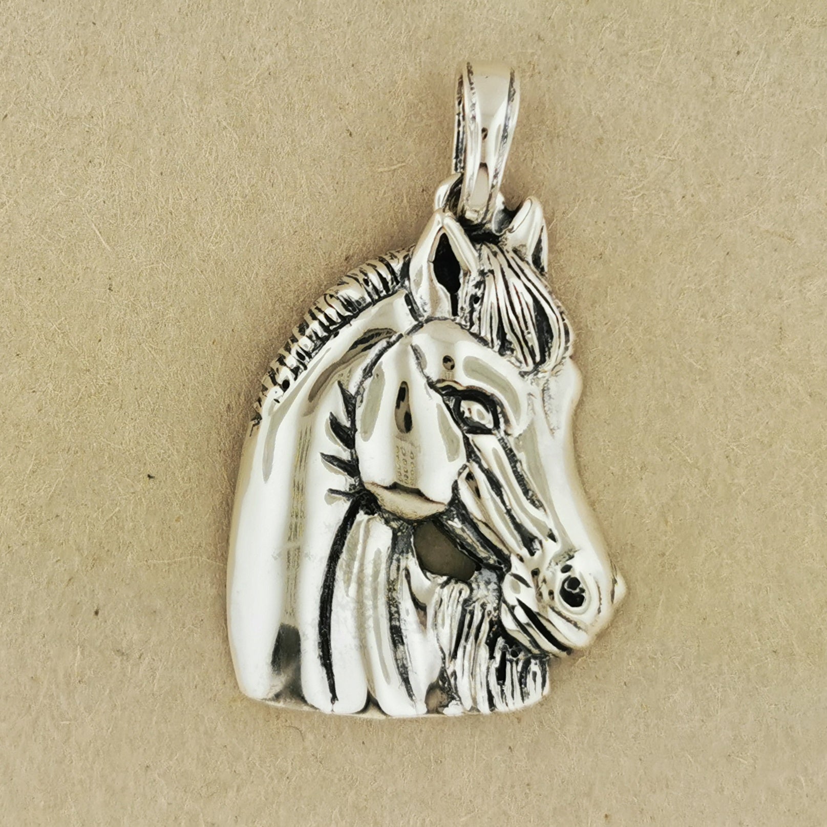 Large Horse Head Pendant in Sterling Silver or Antique Bronze - Le Dragon Argenté