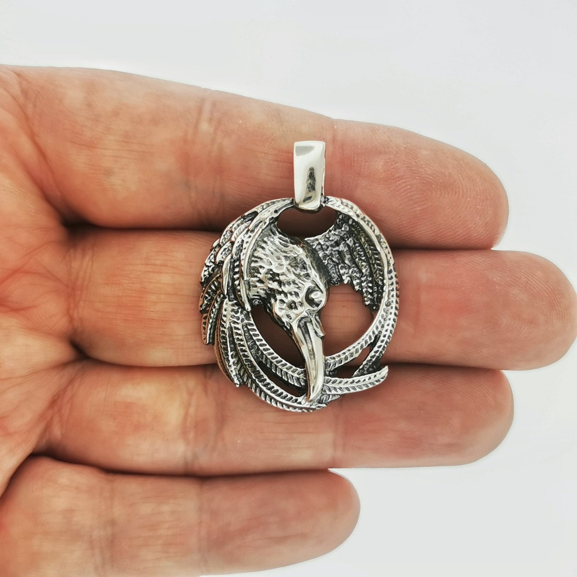 Large Raven Pendant in Sterling Silver or Antique Bronze - Le Dragon Argenté