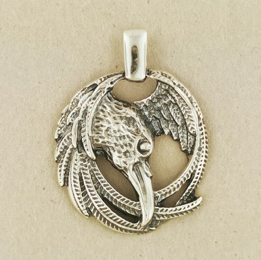 Large Raven Pendant in Sterling Silver or Antique Bronze - Le Dragon Argenté