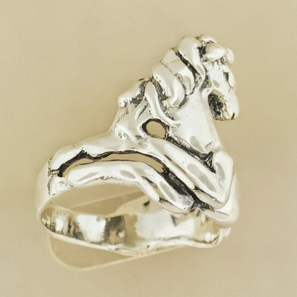 Large Unicorn Ring In Sterling Silver or Antique Bronze - Le Dragon Argenté