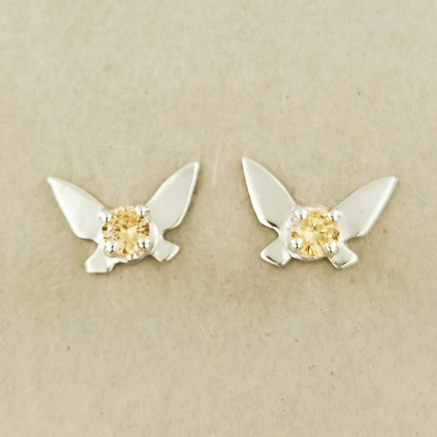 Legend of Zelda Navi Fairy Earrings in Sterling Silver with Champagne CZ - Le Dragon Argenté - Bestseller - birthstone earrings - fairy earrings