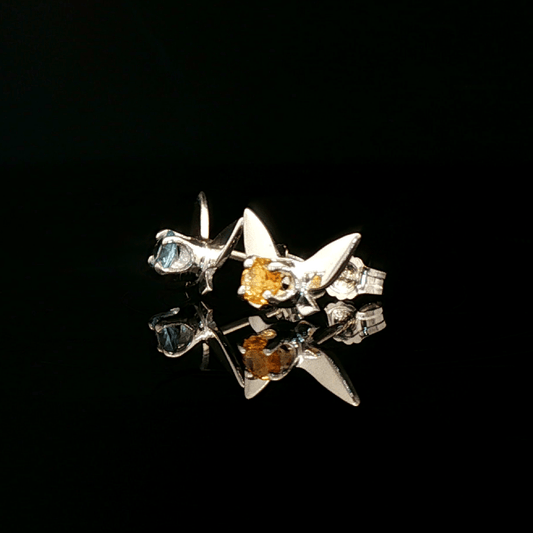 Legend of Zelda Navi Fairy Earrings in Sterling Silver with Blue Topaz and Citrine - Le Dragon Argenté - Bestseller - gemstone earrings - fairy earrings