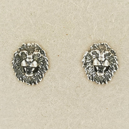 Lion Head Stud Earrings in Sterling Silver - Le Dragon Argenté