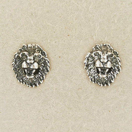 Lion Head Stud Earrings in Sterling Silver - Le Dragon Argenté