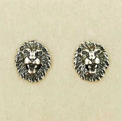 Lion Head Stud Earrings in Sterling Silver by Le Dragon Argenté – bold and detailed feline design perfect for fantasy and animal lovers seeking fierce style.