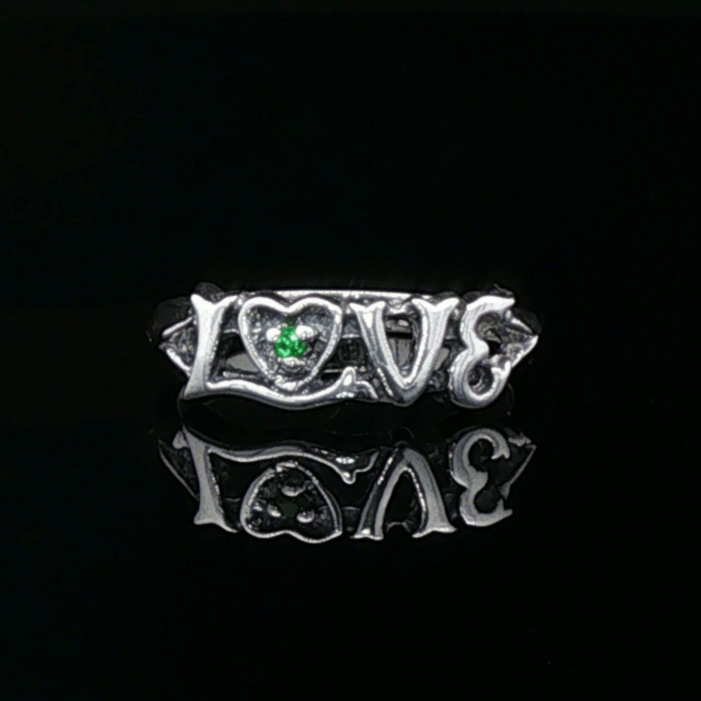 Love Ring in Sterling Silver with Gemstone Heart - Le Dragon Argenté