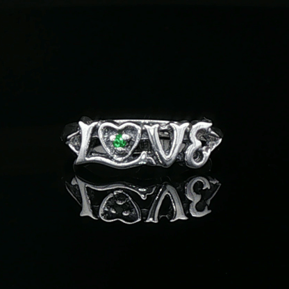 Love Ring in Sterling Silver with Gemstone Heart - Le Dragon Argenté