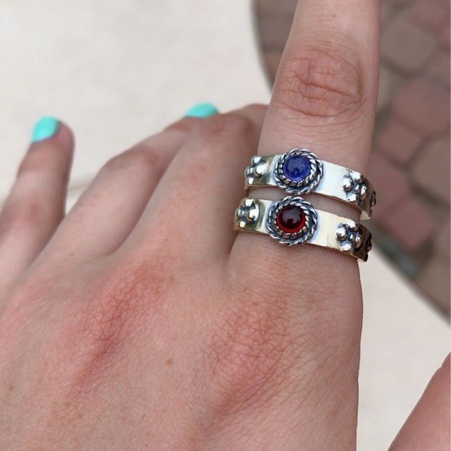 Matching Howl and Sophie Rings in Sterling Silver with Cabochon Birthstones - Le Dragon Argenté