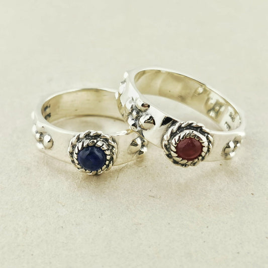 Matching Howl and Sophie Rings in Sterling Silver with Cabochon Birthstones - Le Dragon Argenté