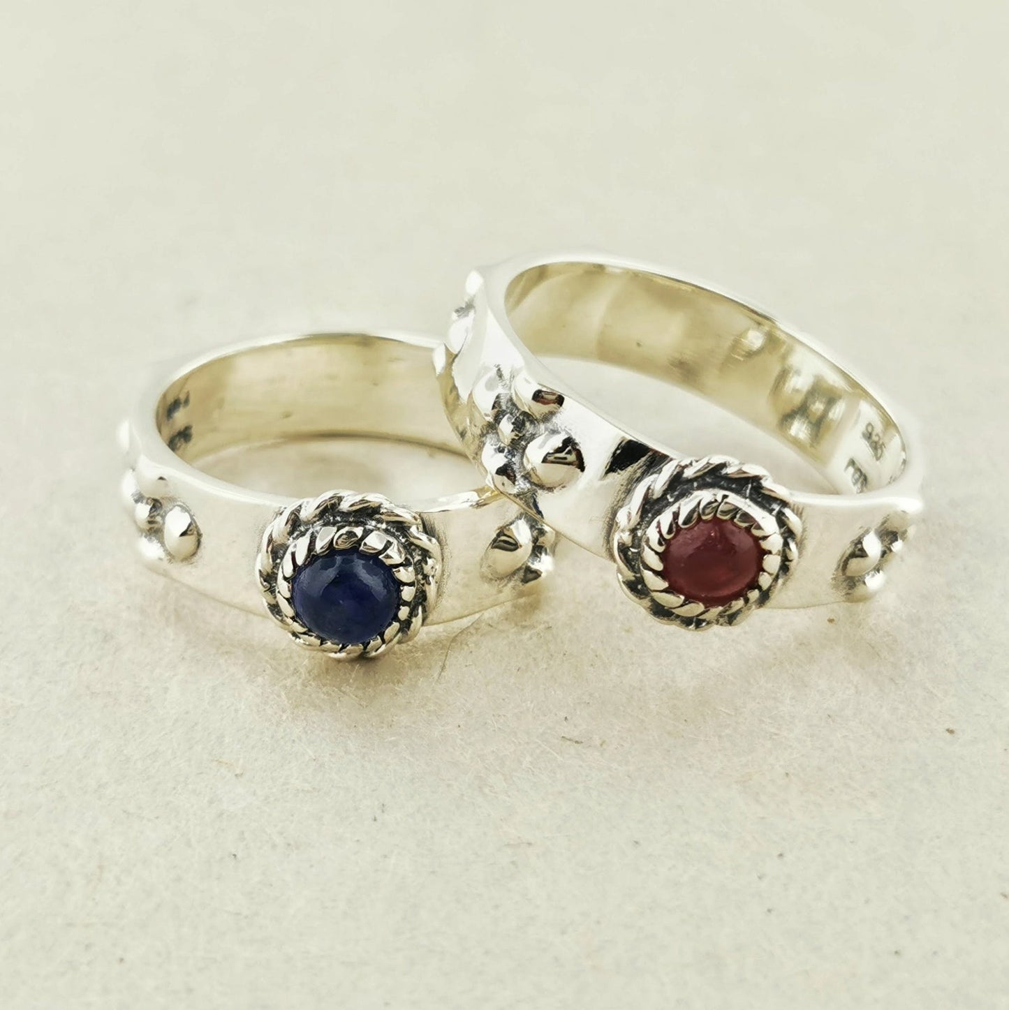 Matching Howl and Sophie Rings in Sterling Silver with Cabochon Gemstones - Le Dragon Argenté