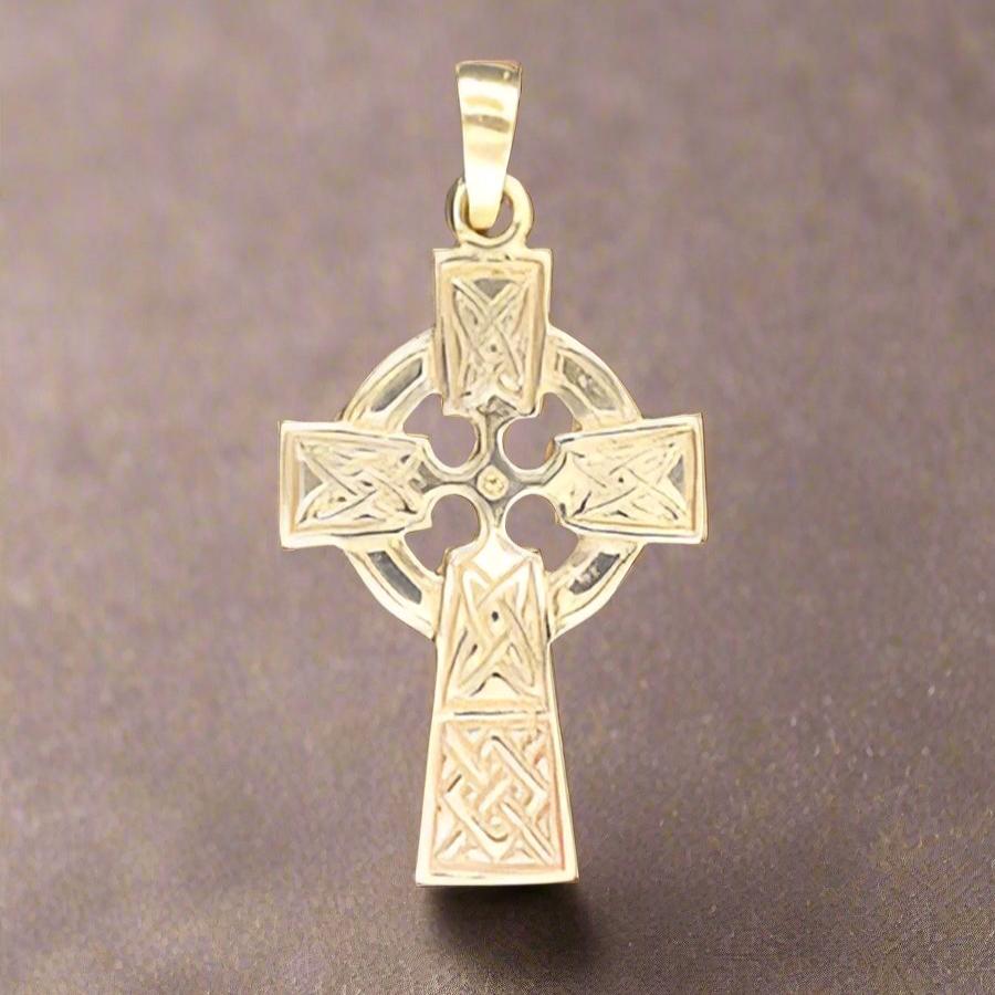 Medium Celtic Cross in Sterling Silver or Antique Bronze - Le Dragon Argenté