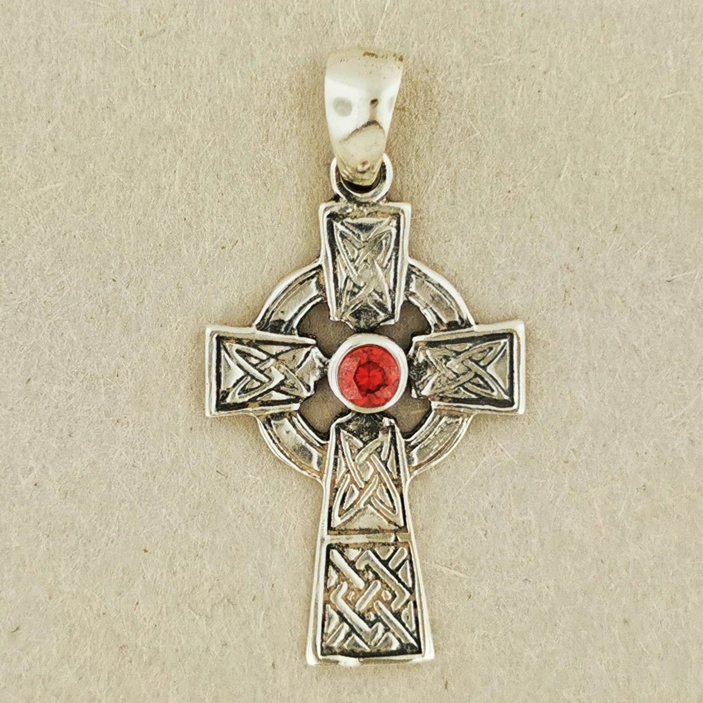 Medium Celtic Cross Pendant with Gemstone in Sterling Silver or Antique Bronze - Le Dragon Argenté