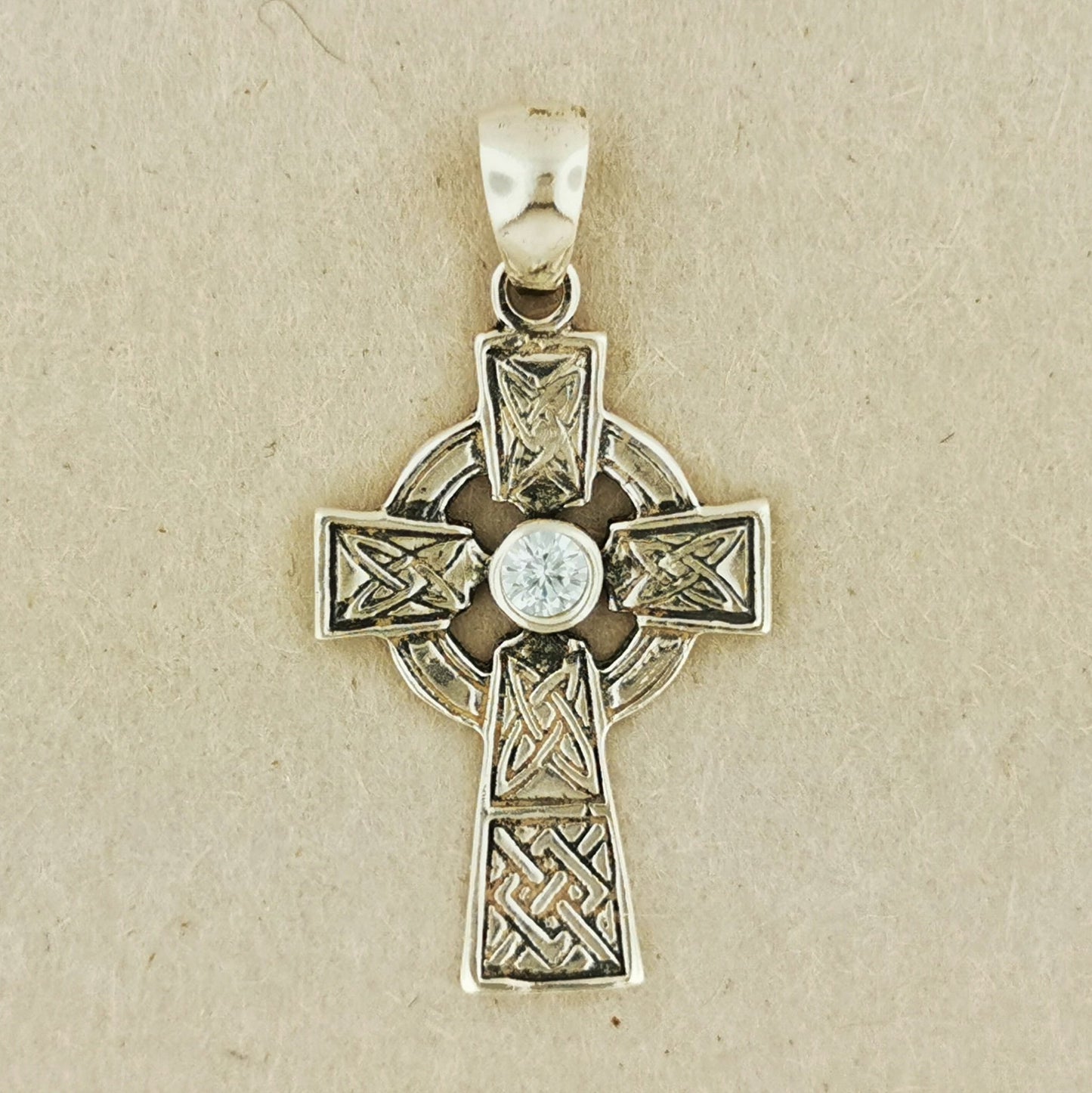 Medium Celtic Cross Pendant with Gemstone in Sterling Silver or Antique Bronze - Le Dragon Argenté