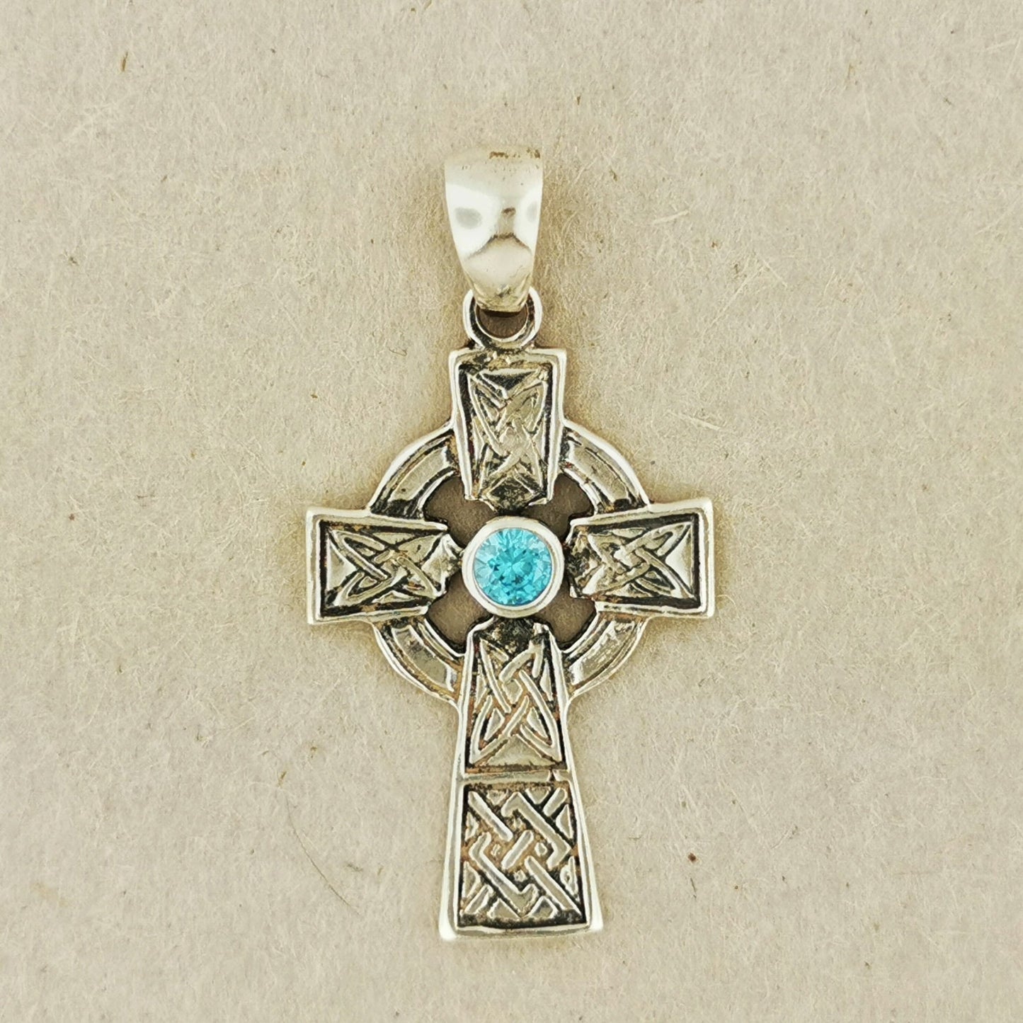 Medium Celtic Cross Pendant with Gemstone in Sterling Silver or Antique Bronze - Le Dragon Argenté