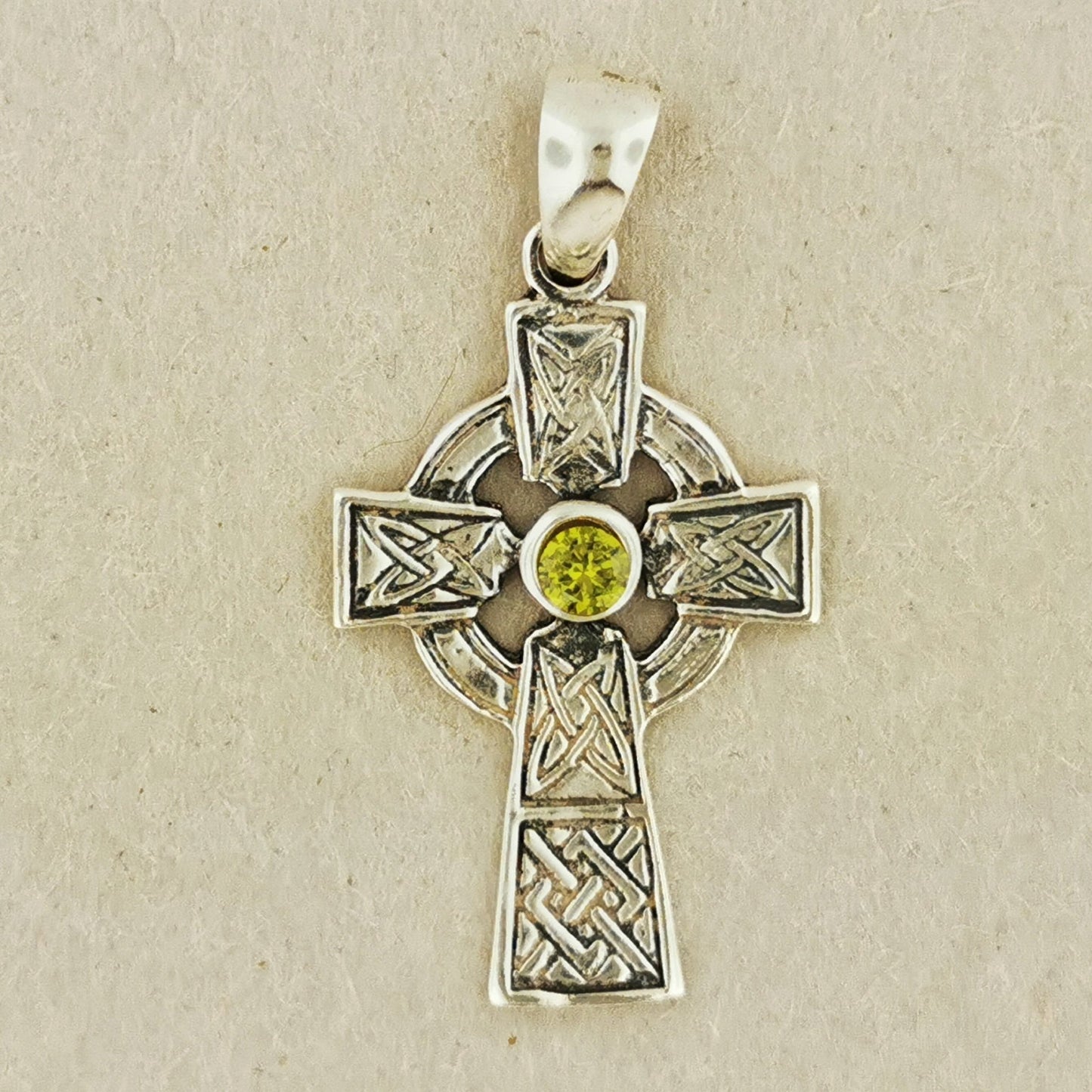 Medium Celtic Cross Pendant with Gemstone in Sterling Silver or Antique Bronze - Le Dragon Argenté