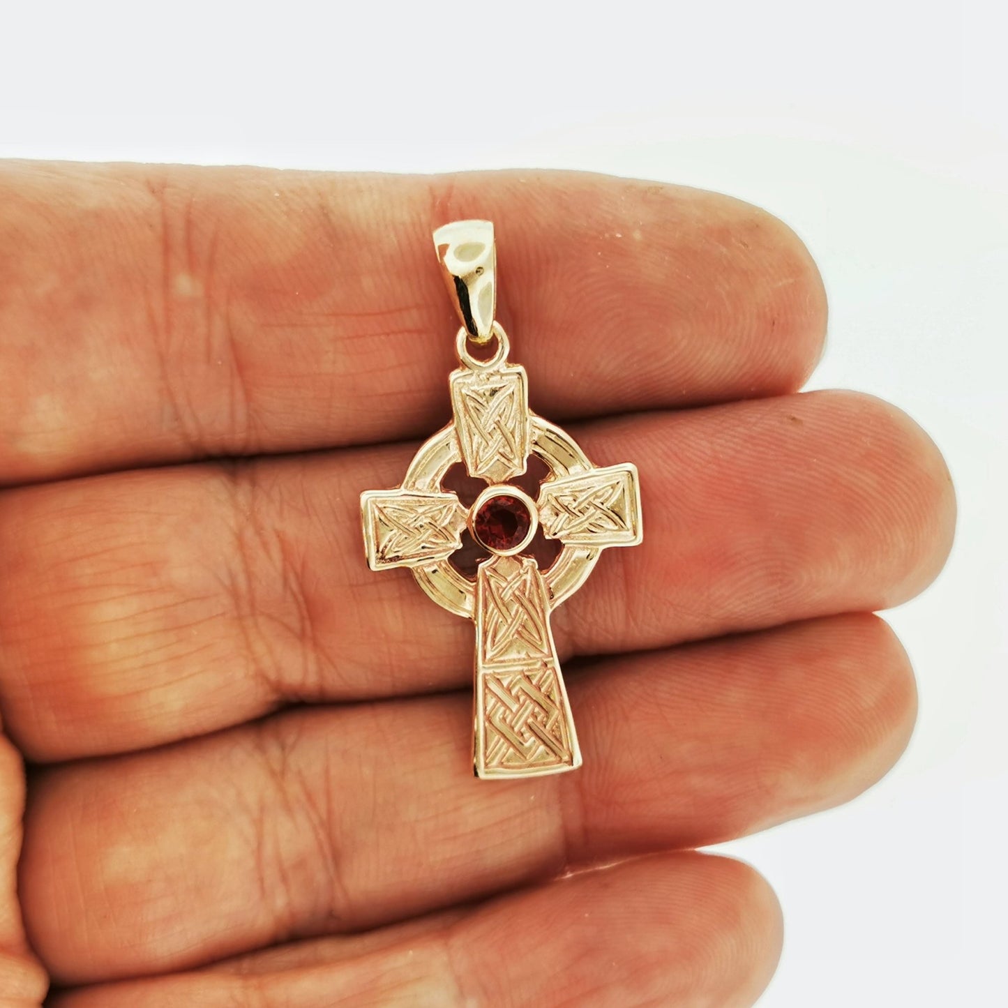 Medium Celtic Cross Pendant with Gemstone in Sterling Silver or Antique Bronze - Le Dragon Argenté