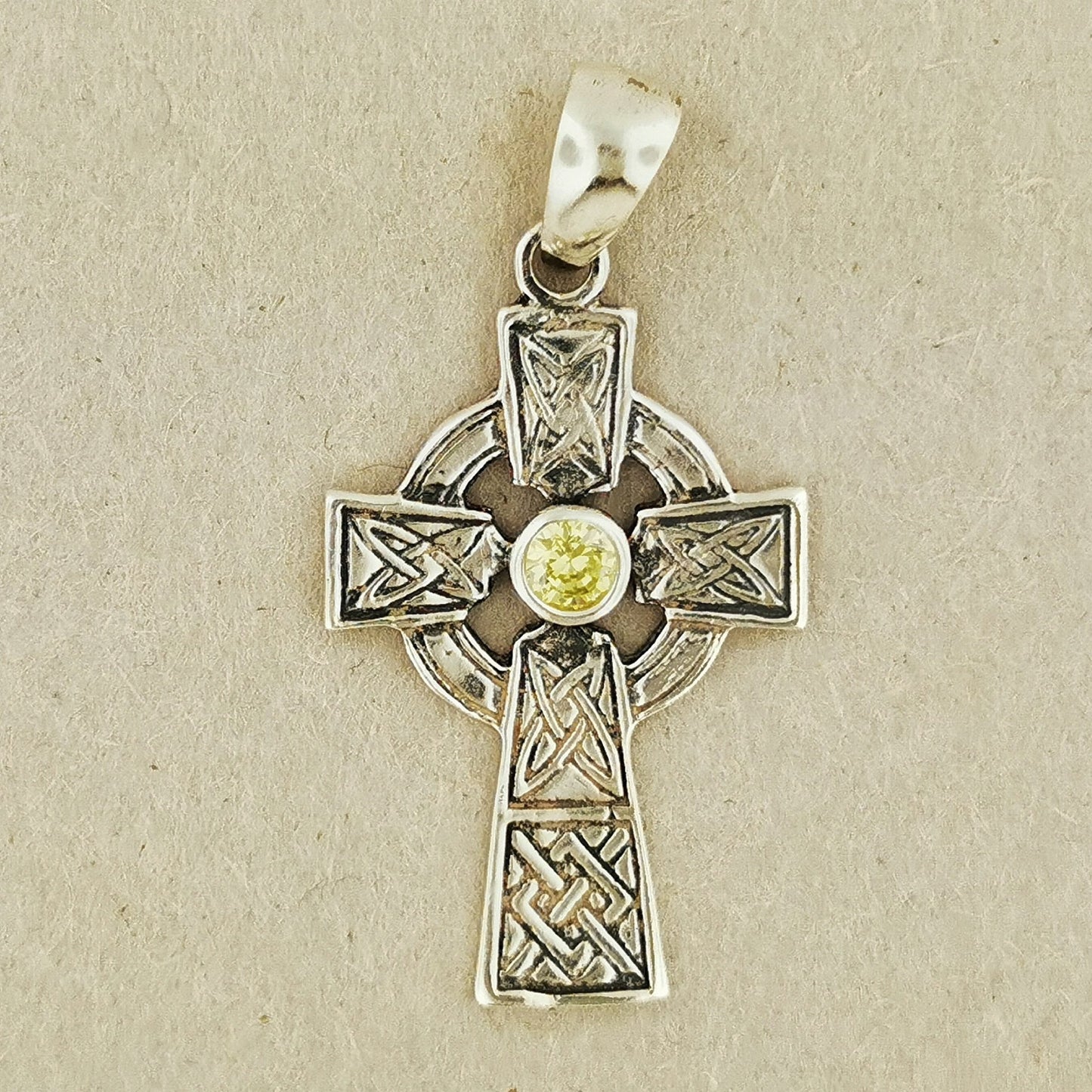 Medium Celtic Cross Pendant with Gemstone in Sterling Silver or Antique Bronze - Le Dragon Argenté