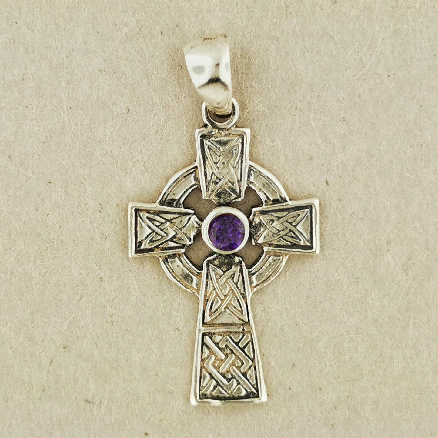 Medium Celtic Cross Pendant with Gemstone in Sterling Silver or Antique Bronze - Le Dragon Argenté