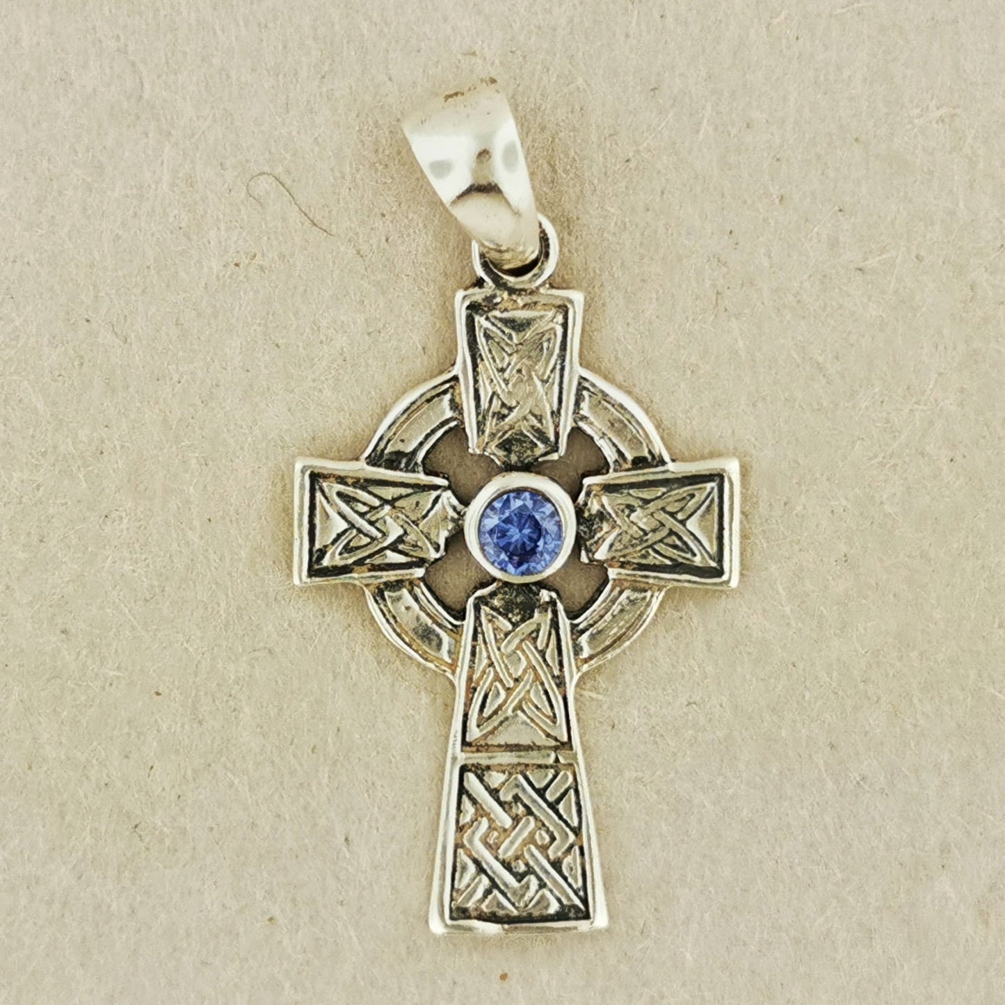 Medium Celtic Cross Pendant with Gemstone in Sterling Silver or Antique Bronze - Le Dragon Argenté