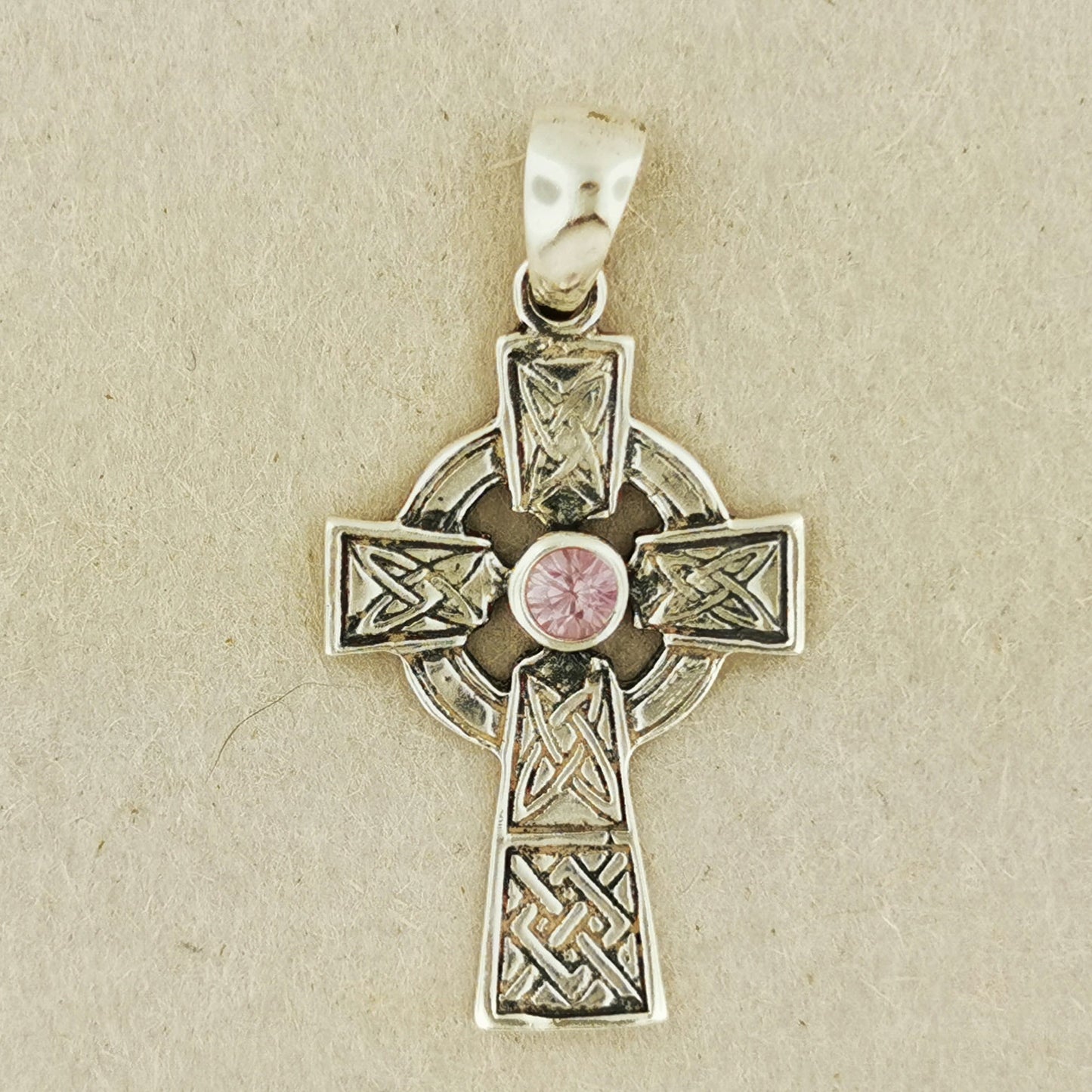 Medium Celtic Cross Pendant with Gemstone in Sterling Silver or Antique Bronze - Le Dragon Argenté