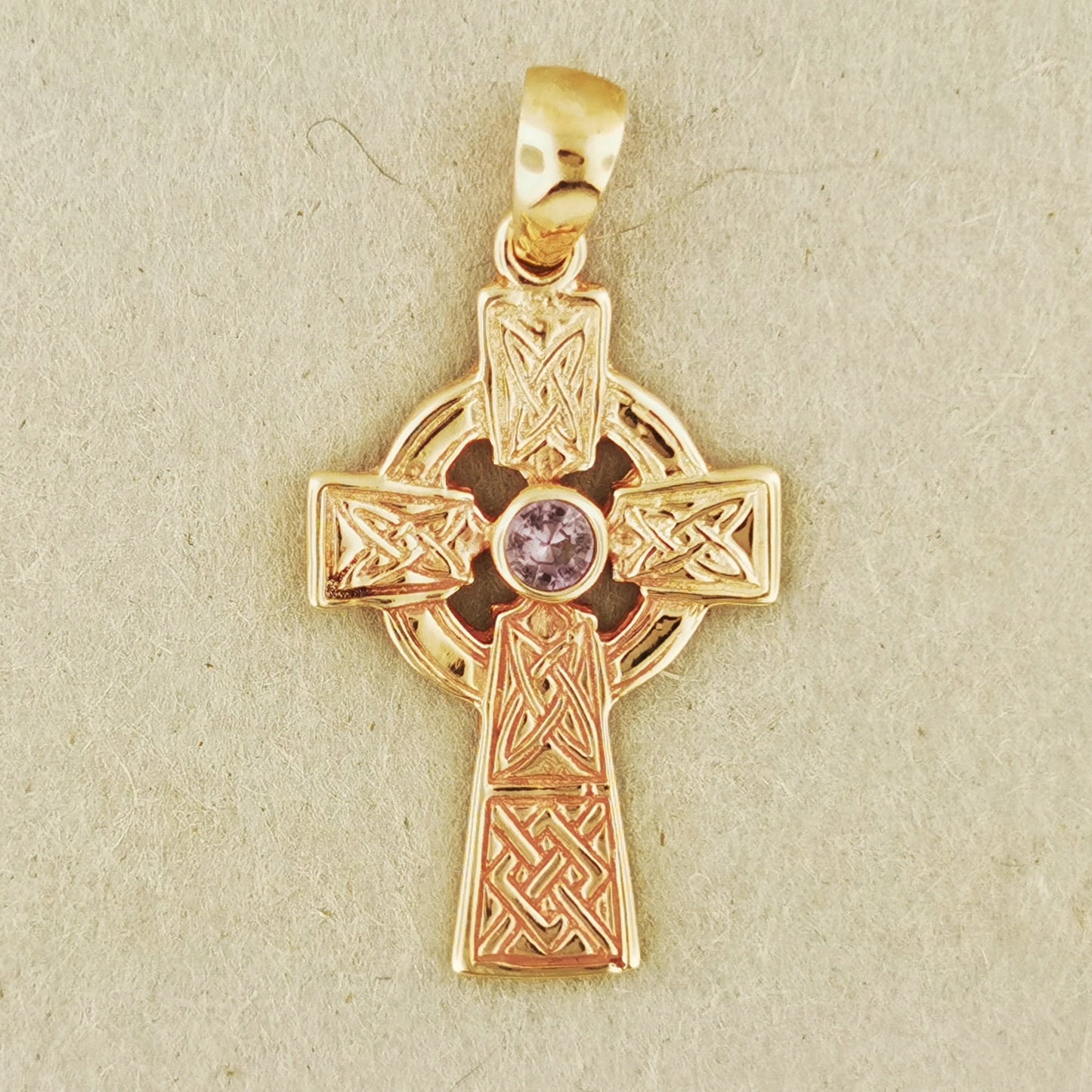 Medium Celtic Cross Pendant with Gemstone in Sterling Silver or Antique Bronze - Le Dragon Argenté