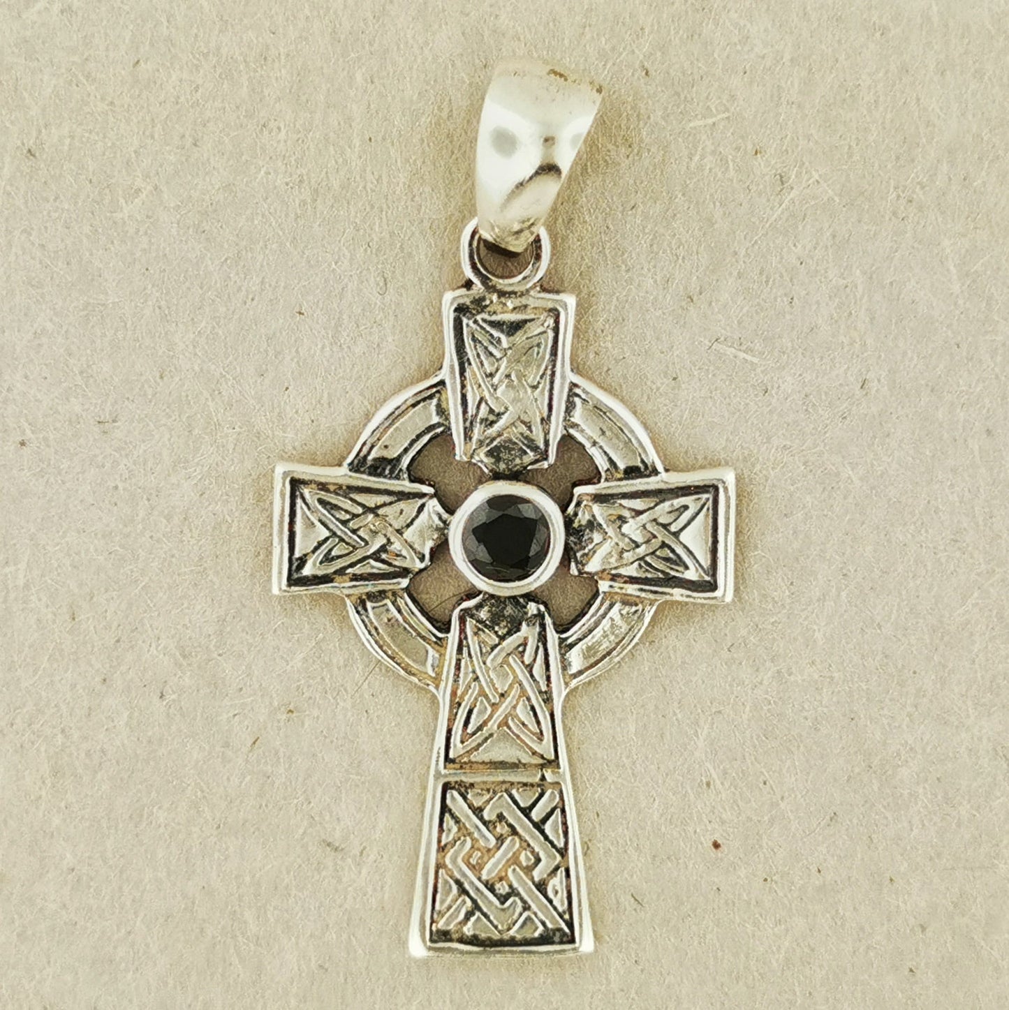 Medium Celtic Cross Pendant with Gemstone in Sterling Silver or Antique Bronze - Le Dragon Argenté