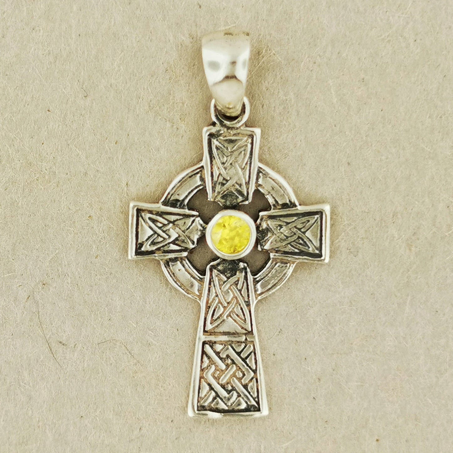 Medium Celtic Cross Pendant with Gemstone in Sterling Silver or Antique Bronze - Le Dragon Argenté