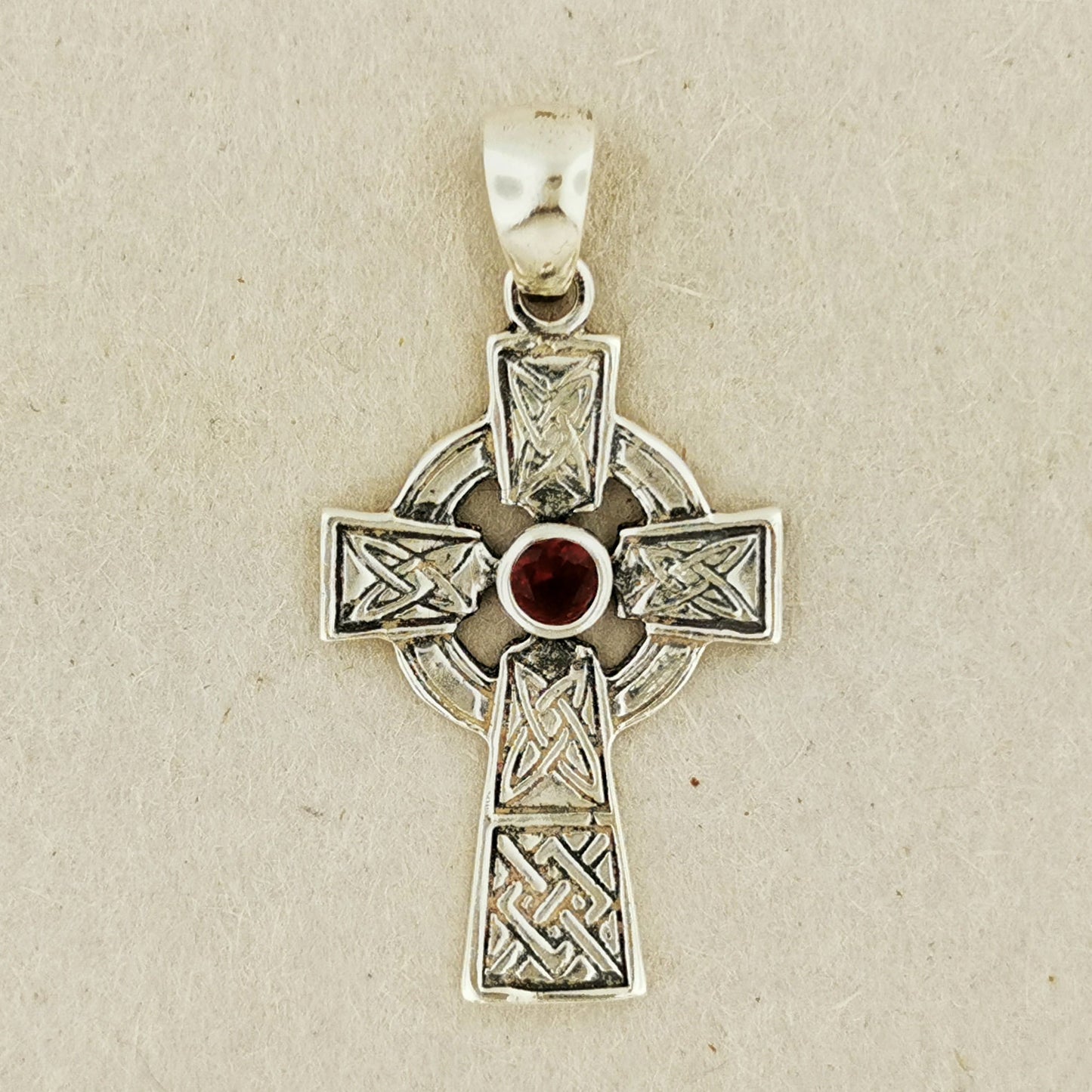 Medium Celtic Cross Pendant with Gemstone in Sterling Silver or Antique Bronze - Le Dragon Argenté