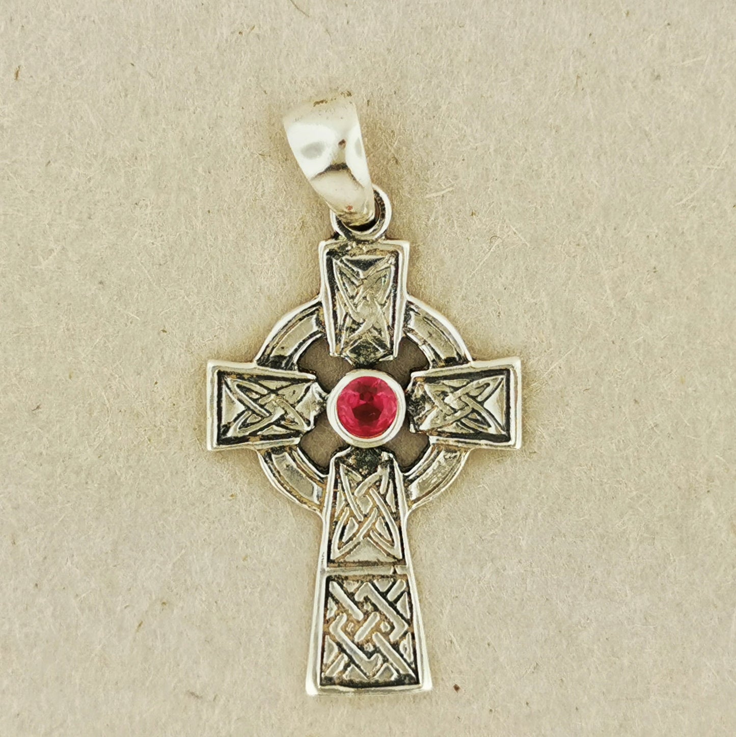 Medium Celtic Cross Pendant with Gemstone in Sterling Silver or Antique Bronze - Le Dragon Argenté