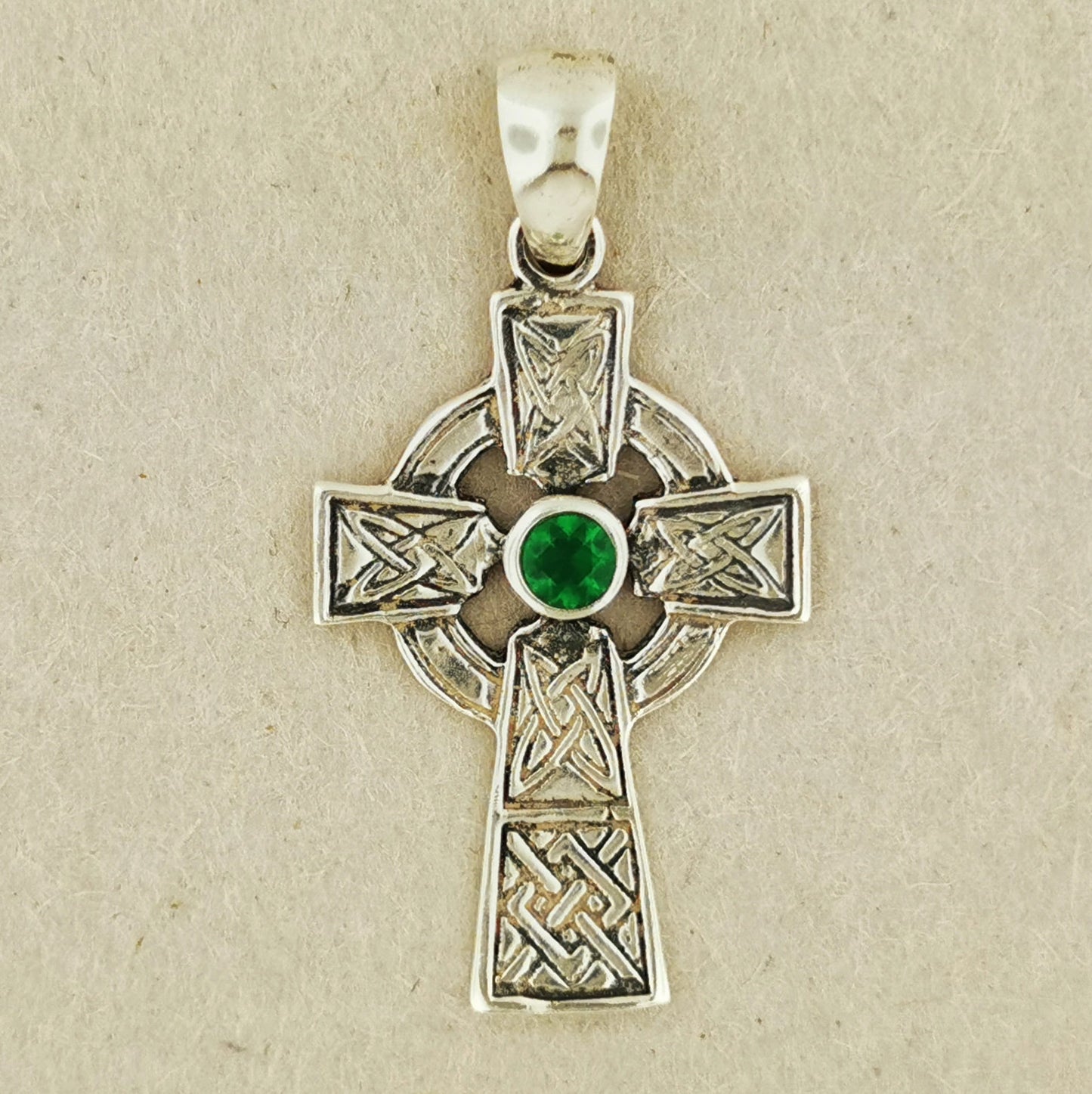 Medium Celtic Cross Pendant with Gemstone in Sterling Silver or Antique Bronze - Le Dragon Argenté