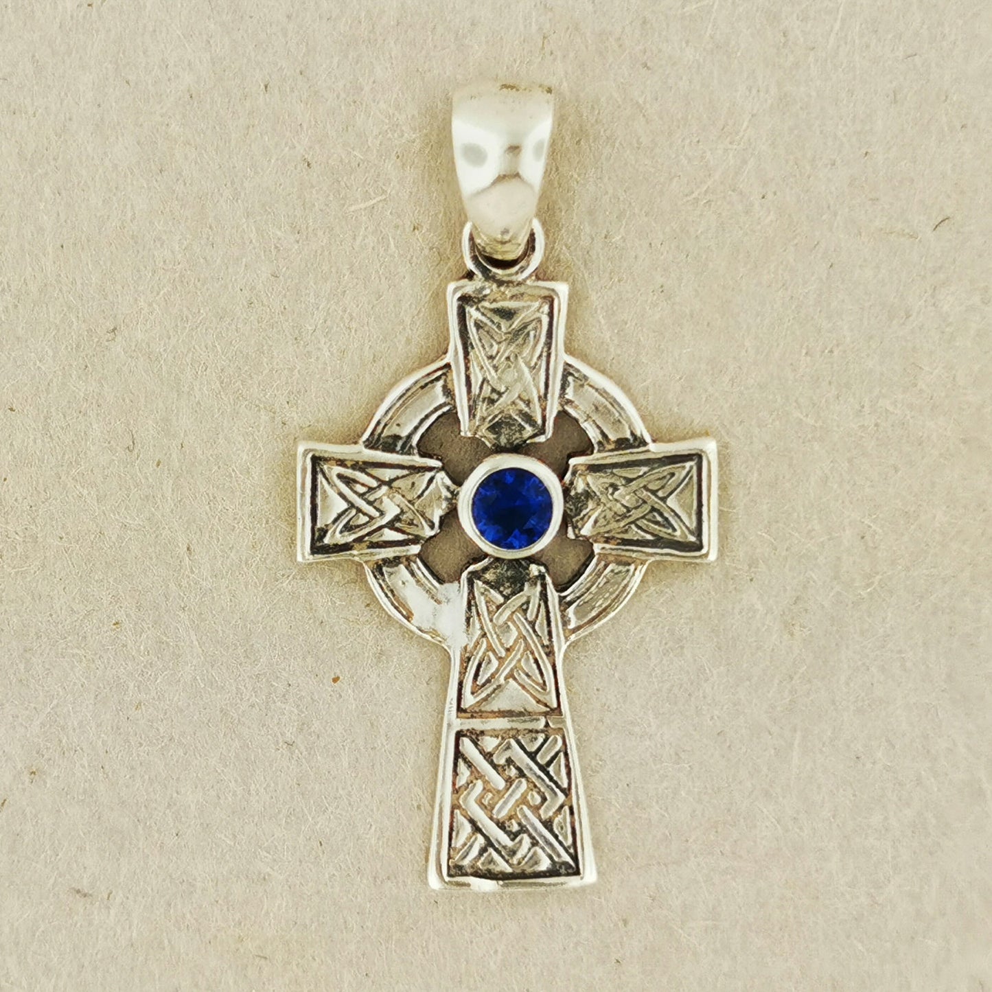 Medium Celtic Cross Pendant with Gemstone in Sterling Silver or Antique Bronze - Le Dragon Argenté