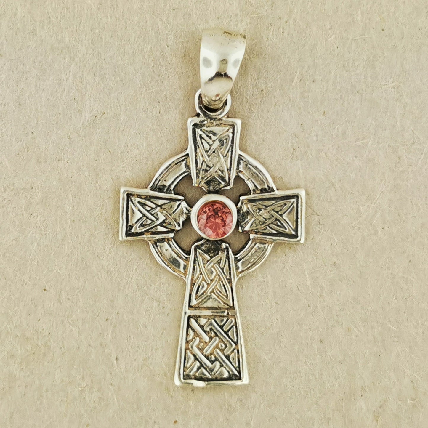 Medium Celtic Cross Pendant with Gemstone in Sterling Silver or Antique Bronze - Le Dragon Argenté