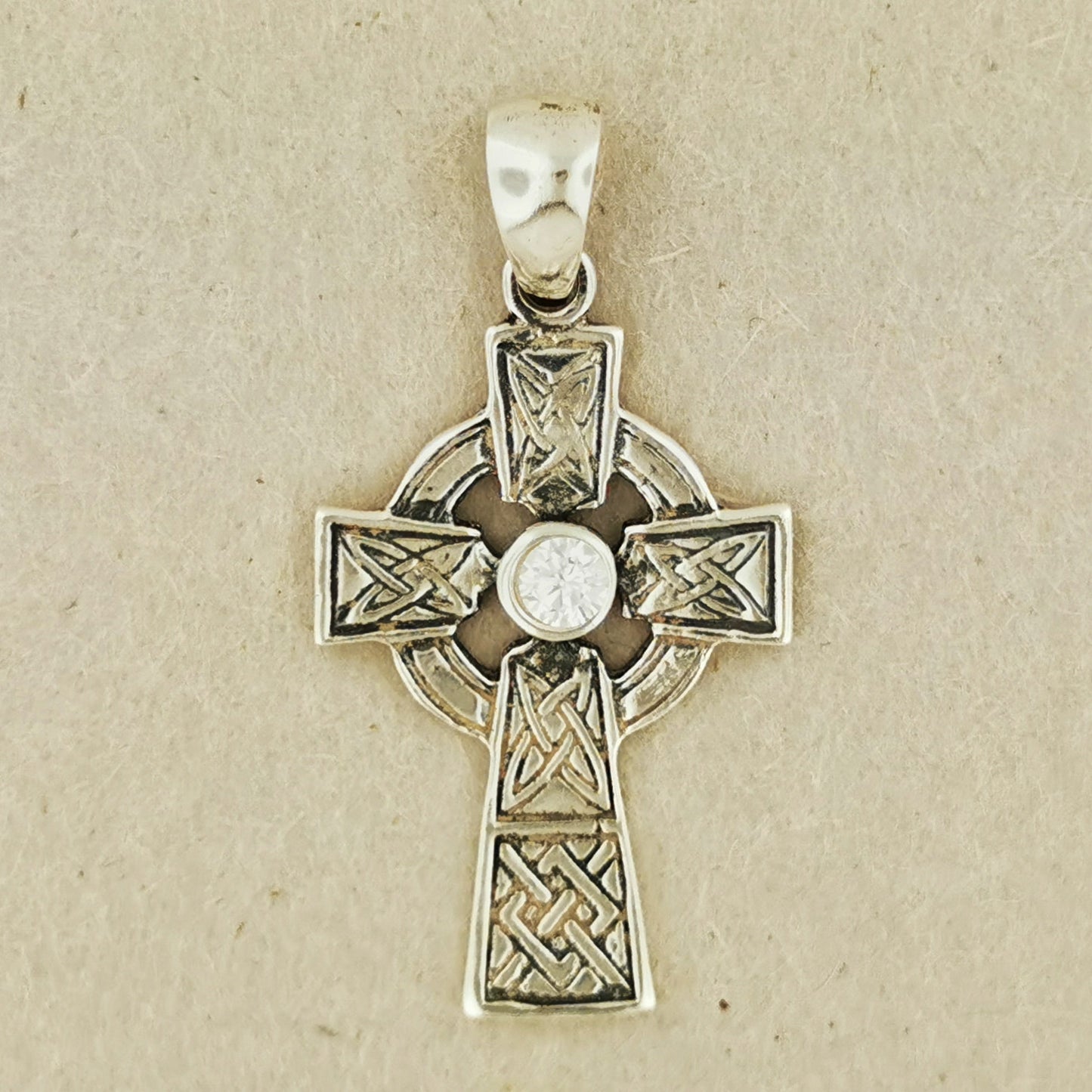 Medium Celtic Cross Pendant with Gemstone in Sterling Silver or Antique Bronze - Le Dragon Argenté