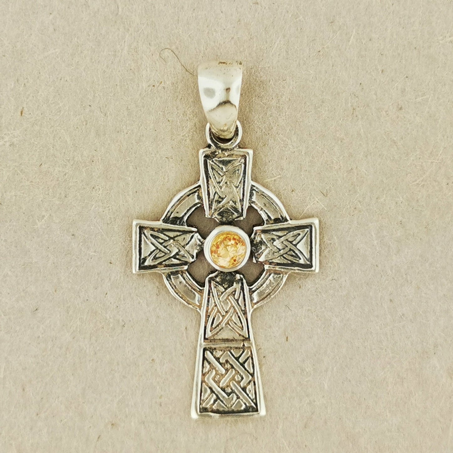 Medium Celtic Cross Pendant with Gemstone in Sterling Silver or Antique Bronze - Le Dragon Argenté