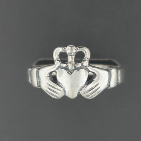 Medium Curled Crown Claddagh Ring in Sterling Silver or Antique Bronze - Le Dragon Argenté