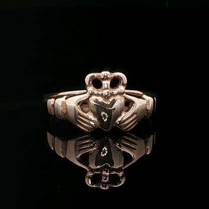Medium Curled Crown Claddagh Ring in Sterling Silver or Antique Bronze - Le Dragon Argenté