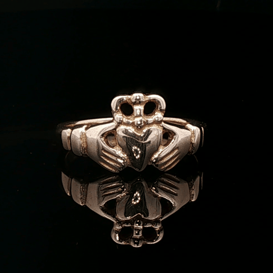 Medium Curled Crown Claddagh Ring in Sterling Silver or Antique Bronze - Le Dragon Argenté