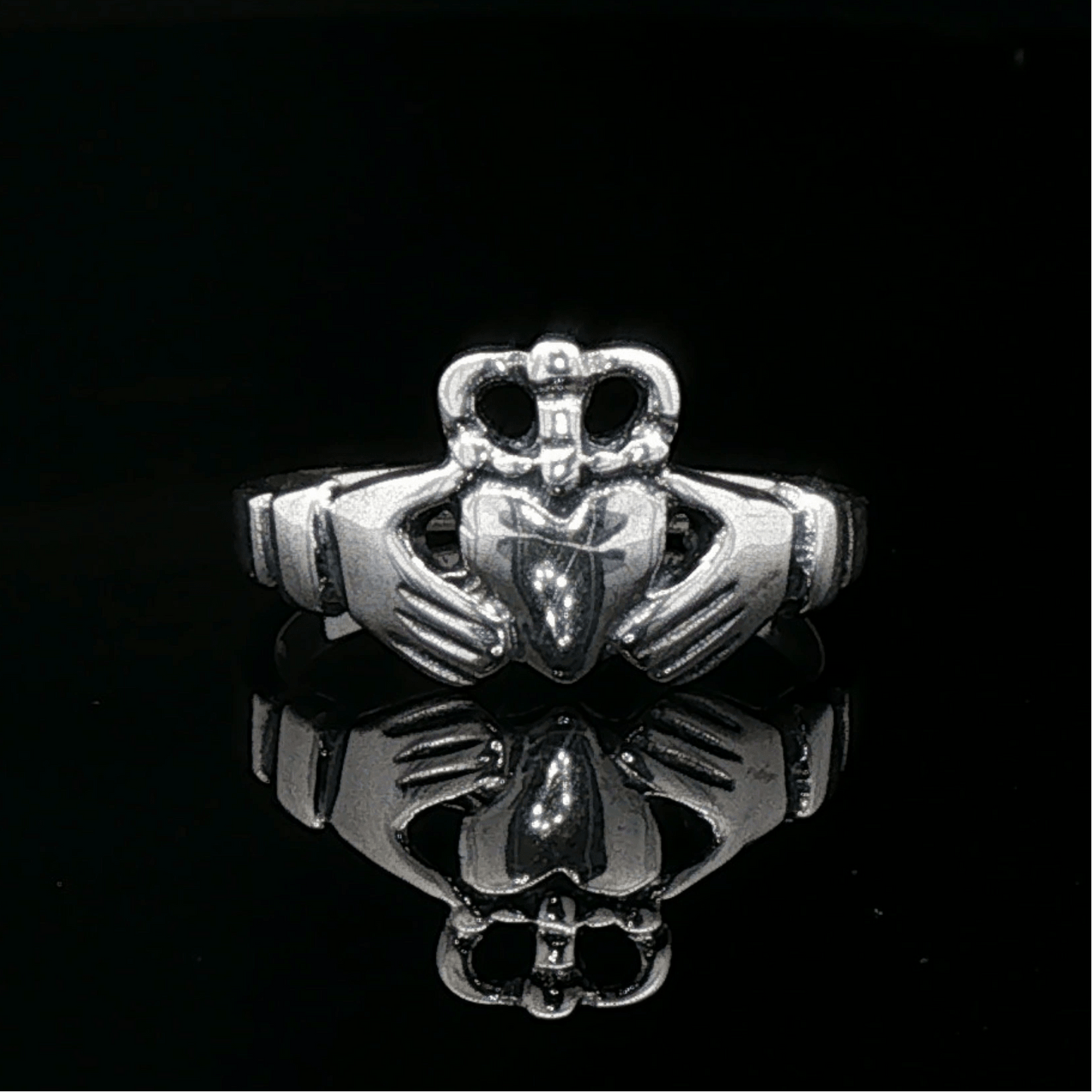 Medium Curled Crown Claddagh Ring in Sterling Silver or Antique Bronze - Le Dragon Argenté