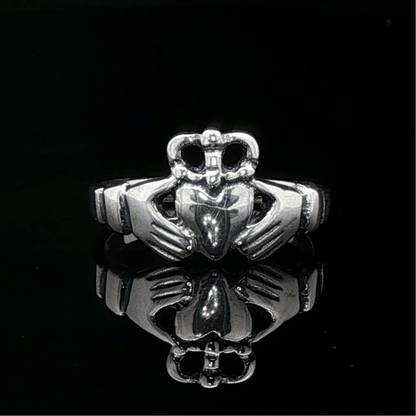 Medium Curled Crown Claddagh Ring in Sterling Silver or Antique Bronze - Le Dragon Argenté