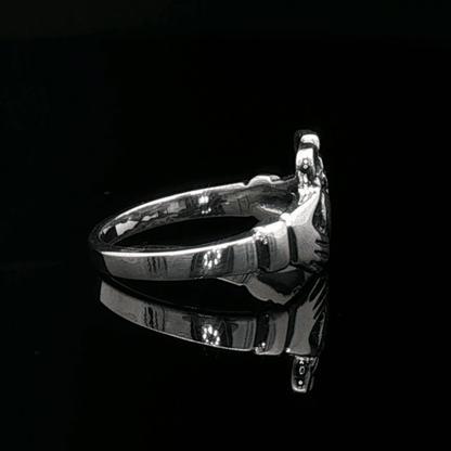 Medium Curled Crown Claddagh Ring in Sterling Silver or Antique Bronze - Le Dragon Argenté