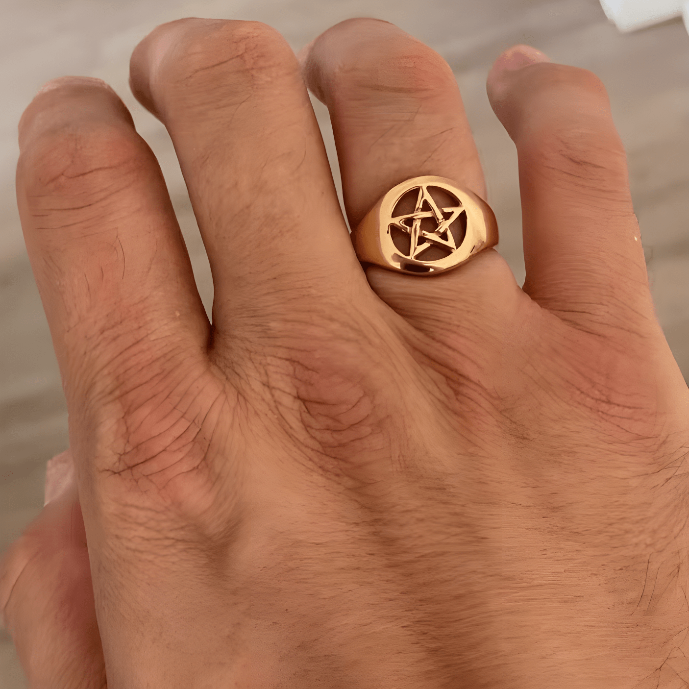 Medium Pentacle Ring in Sterling Silver or Antique Bronze - Le Dragon Argenté