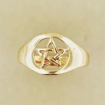 Medium Pentacle Ring in Sterling Silver or Antique Bronze - Le Dragon Argenté