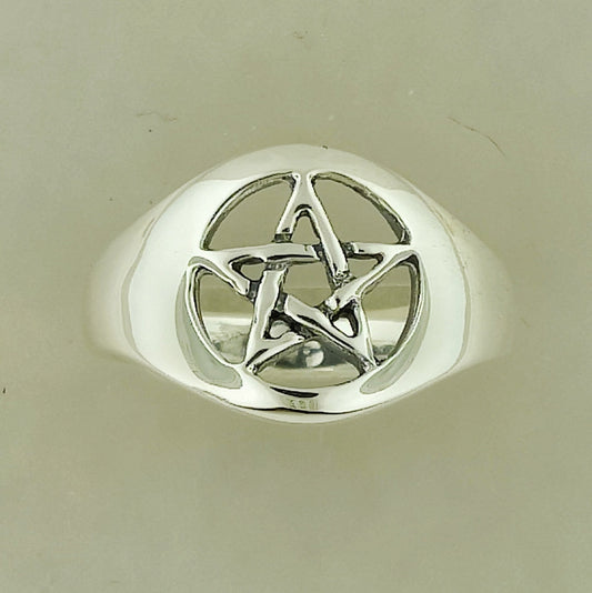 Medium Pentacle Ring in Sterling Silver or Antique Bronze - Le Dragon Argenté