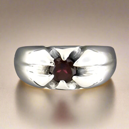 Mens Classic 6 Prong Gemstone Ring In Sterling Silver - Le Dragon Argenté