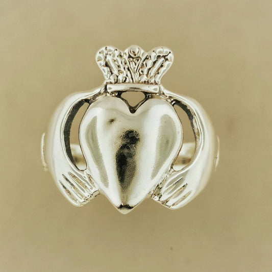 Mens Large Claddagh Ring in Sterling Silver or Antique Bronze - Le Dragon Argenté