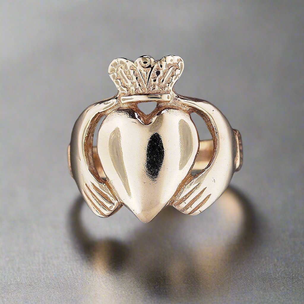 Mens Large Claddagh Ring in Sterling Silver or Antique Bronze - Le Dragon Argenté