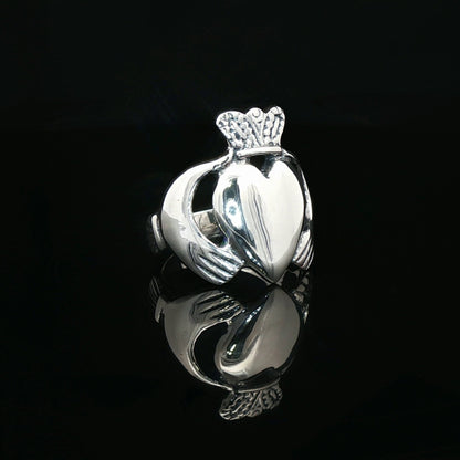 Mens Large Claddagh Ring in Sterling Silver - Le Dragon Argenté