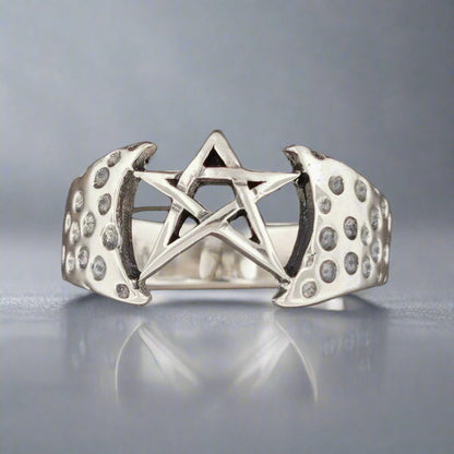 Mens Large Pentagram Ring in Sterling Silver or Antique Bronze - Le Dragon Argenté