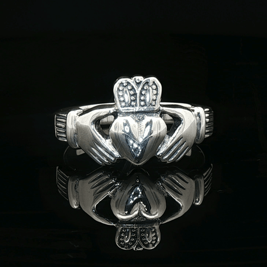 Mens Thick Claddagh Ring in Sterling Silver - Le Dragon Argenté